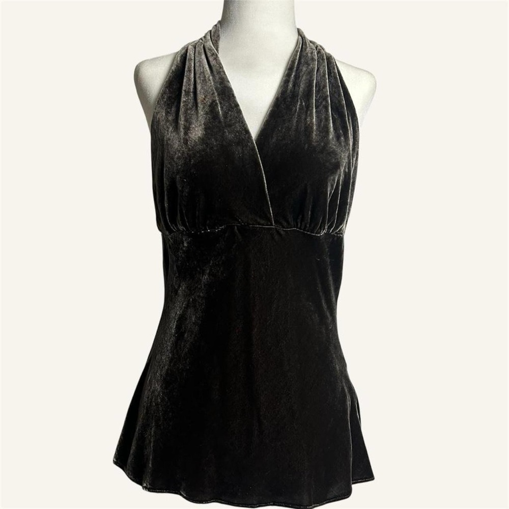 Women’s Y2K Express Brown Velvet Silk Halter Tank Size M
